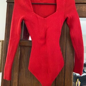 Abercrombie & Fitch Red Ribbed Bodysuit